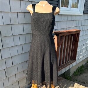 Evan Picone Black Sleeveless A-Line Midi Dress- Sheer Overlay - size 6- tags